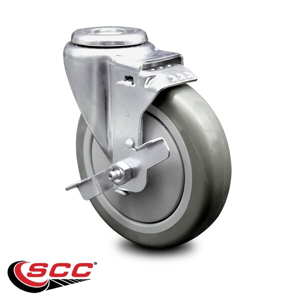 5 Inch Gray Polyurethane Wheel Swivel Bolt Hole Caster with Brake SCC
